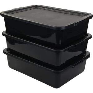 Pekky 13 L Food Service Bus Tubs with Lids, 3 Packs Commercial Tote Box, Black