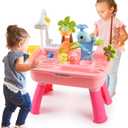 2026 Upgraded Toddler Sand Water Table Toy with Electric Water Pump, Kids Sand Water with Faucet/Play Food Accessories/Fishing Toy, Kitchen Play Sink Toys for Girl Boy Age 3+ (Pink)