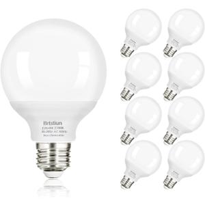 Brtstiun G25 LED Light Bulb, Round Vanity Light Bulbs for Bathroom, 40W Equivalent, Soft White 2700K, E26 Base Globe Light Bulbs, 600LM, Non-Dimmable, 8-Pack