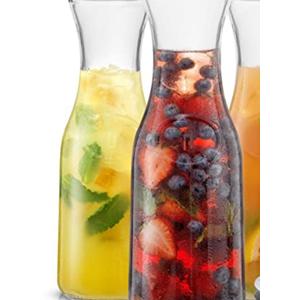 JoyJolt Glass Carafe with Lid, Set of 2  – 1 Liter Glass Pitcher for Mimosa Bar, Water, Ice d Tea, Juice, Wine, Lemonade, Milk – Dishwasher Safe Beverage Drink Dispensers for Brunch, Parties
