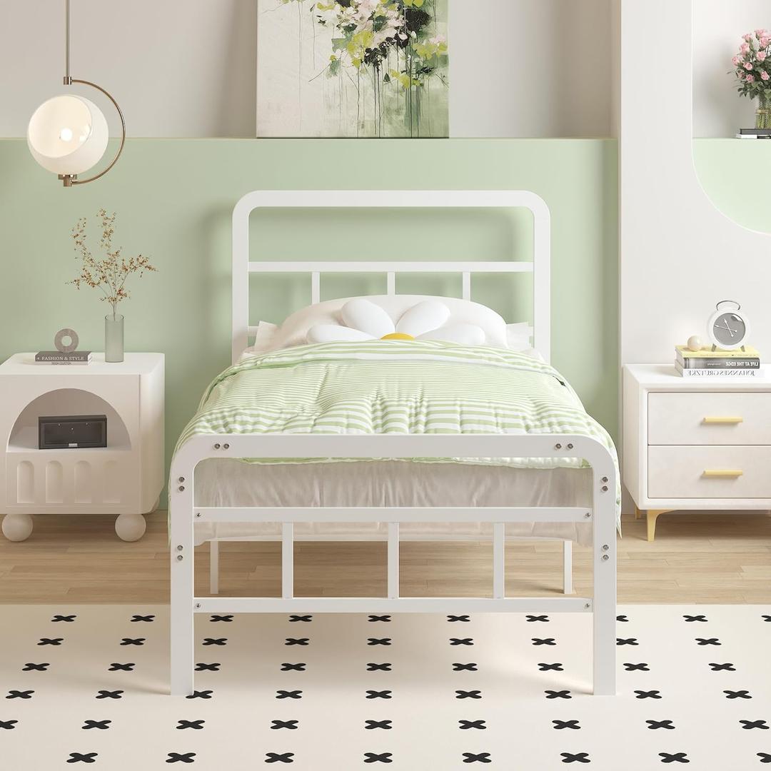 14 Inch White Twin XL Bed Frames with Headboard and Footboard, Heavy Duty Bed Frame Twin XL with Underneath Storage, No Box Spring Needed, Easy Assembly