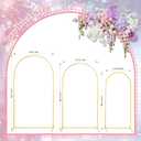 Gold Metal Arch Backdrop Stand Set for Weddings, 3 Sizes (4FT, 3.3FT, 2.6FT), Flower Display Frame for Events and Parties, 4 feet x 7.2 feet