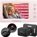 Baby Car Camera with Advanced Night Vision, AHD 1080P 5inch IPS Full View Car Baby Monitor, Carseat Camera for Kids Infants Rear Facing Mirror, USB Powered, 5inch, Light Pink