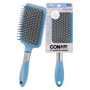 Conair Velvet Touch Paddle Cushion hair brush - Detangling hairbrush - curly or straight styles - men or women - detangler - features soft touch handle - Sky Blue (1 Count (Pack of 1))