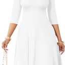 Nmoder Casual Dresses for Women Semi Formal Fit and Flare 3/4 Sleeve A-line Church Work Dress with Pockets White