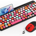 Retro Typewriter Wireless Keyboard with Round Keycaps, 2.4GHz Compact USB Cute Wireless Keyboard and Mouse Combo for Desktop, Laptop and Computer