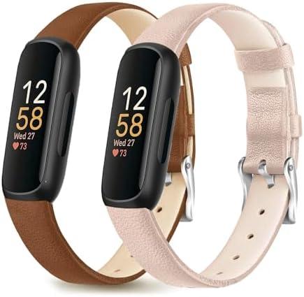 Dailatu Leather Band Compatible With Fitbit Inspire 3, 2, HR & Inspire Watch for Women Men, Slim Soft Wristband
