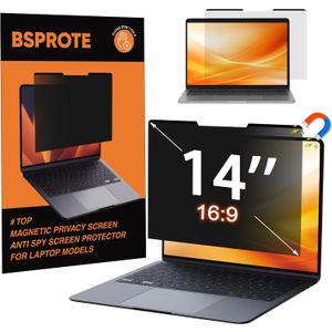 Magnetic Laptop Privacy Screen 14 Inch (Diagonal) 16:9 Display- Removable Anti-Glare Blue Light Filter, Computer Privacy Screen Shield Compatible with 14'' Hp Acer Asus Lenovo Dell Monitor