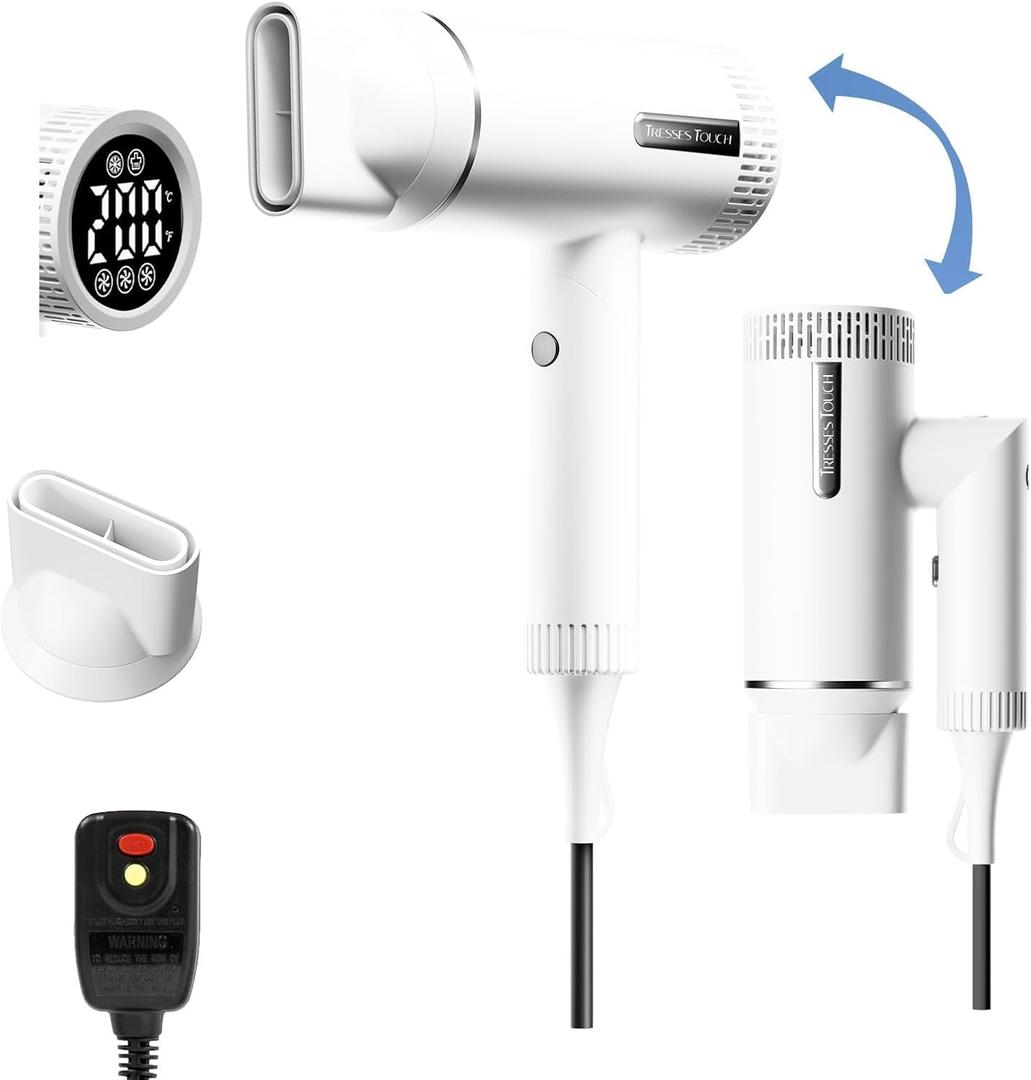 Hair Dryer, High-Speed Ionic Blow Dryer, Powerful 1600 Watt Motor for Fast Drying and Straight & Wavy Hair, Foldable, Lightweight Hairdryer with Magnetic Suction Nozzle for Home Salon Travel (White)