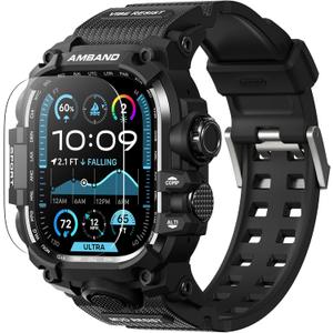 amBand Rugged Case with Band for Apple Watch Ultra 3/2/1 49mm, M3 Military Grade Shockproof Cover, Includes Screen Protector Kit, Tactical Band for Men - Compatible with iWatch Ultra, Matte Black