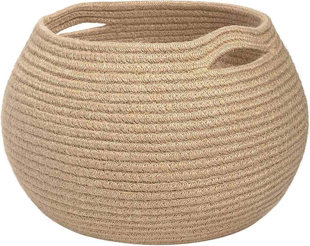 Goodpick Wicker Storage Basket for Living Room, Small Round Woven Basket for Toys, Towel, Bedroom, Children Corner Decoration Plant Baskets Indoor, Jute, 10"D x 8.3"H