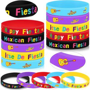 Bucherry 60 Pcs Mexican Fiesta Rubber Bracelets Cinco De Mayo Silicone Wristbands Fiesta Party Mexican Bracelets Cactus Maracas Stretch Wristband for Adults Birthday Party Favors Goodie Bag Stuffers