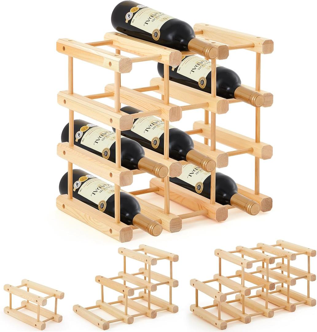 1 Pcs 12 Bottle Wood Wine Rack Stackable Holder, Natural Color
Modular Wine Rack Insert for Inside Cabinet or Countertop, DIY Assembly No Tools, Sturdy Bottle Organizer for Cellar Storage