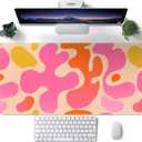 Pink Desk Mat Modern Abstract Large Mouse Pad XXL Cute Pink Desk Pad Keyboard Mat, Desk Accessories for Women Office Decor, Extended Mousepad 31.5''X15.7'' Non-Slip Rubber Base with Stitched Edges