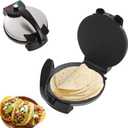 12 Inch Electric Tortilla and Roti Maker Press Non-Stick Surface, Adjustable Temperature, Compact Flatbread Machine, Silver, One Size