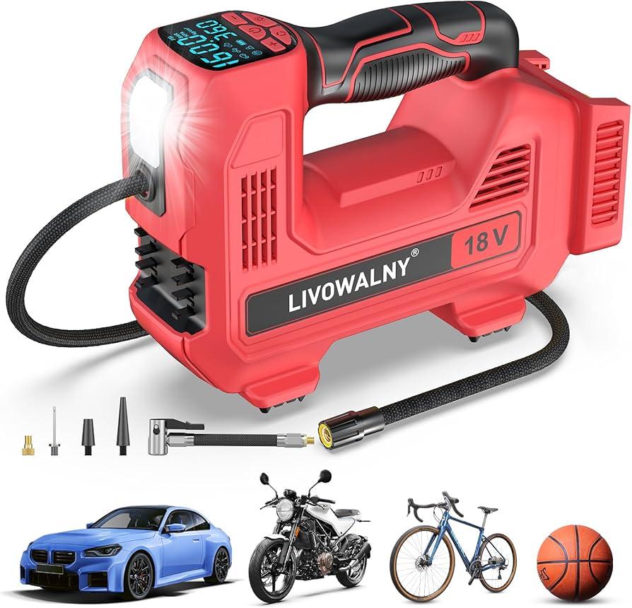 160PSI Cordless Tire Inflator Air Compressor Compatible With Milwaukee 18V Battery, LIVOWALNY Portable Handheld Air Pump with Digital Pressure Gauge for Cars Motorcycles Bikes Sport Balls (No Battery)