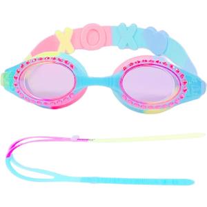 Girls Swimming Goggles Ages 4-12 - No Leak, Anti-Fog, UV Protection, Easy to Adjust, Non Slip - with Travel Case (02: Clear Lens W/ Rainbow)