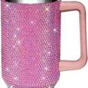 HWISDMIG 40oz Tumbler with Handle-Glitter Rhinestones Tumbler Bling Cups Stainless Steel Water Bottle Diamond Studded Tumbler for Women-Birthday Gifts for Women, Mom, Wife, Girlfriend (40 oz, Pink)