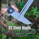 Pocket Folding Knife (EDC) - 3.27" D2 Steel Blade, Carbon Fiber Handle, Stone Washed Finish - With Pocket Clip & Lanyard Hole, Suitable for Men & Women, Ideal for Camping, Survival Adventures, and Hiking (Black & Bule)