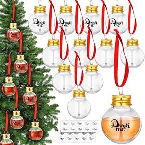 Patelai 12 Pcs Christmas Clear Drink Balls Fillable Shot Glass Tree Ornament Water Bottle Bulbs Plastic Xmas Pendant with Stickers for Home Party Decoration(Gold)