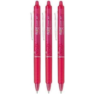 Pilot Pink Frixion Clicker Retractable Fine Rollerball Erasable Pens Pen 0.7mm Nib Tip 0.35mm Line BLRT-FR7 (Pack Of 3)