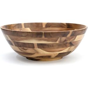 Lipper International Acacia Footed Round Flared Serving Bowl for Fruits or Salads, Large, 13.75" Diameter x 5" Height, Single Bowl