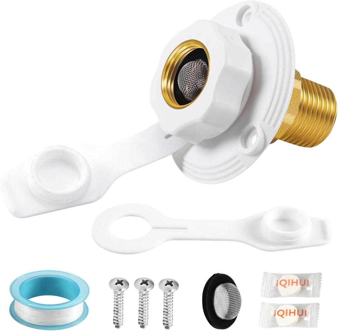RV City Water Inlet with Check Valve, 3/4 NH Female to 1/2 NPT Male RV Fresh Water Inlet Replacement, RV Water Inlet Connection for RV Camper Motorhome Trailer Marine