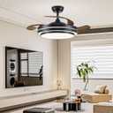 FIDGRA 48 Inch Fandelier Ceiling Fan with Light, Retractable Ceiling Fan with Lights for Bedroom Living Room Dinning Room, Chandelier with Fan 6 Speed, 3 Color Temperature-Black