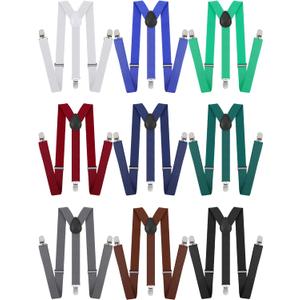 9 Pieces Y Back Style Unisex Suspenders Adjustable Elastic Suspenders for Men Women Rainbow braces with Clip for Pants (Classic Color)