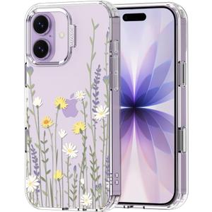 MOSNOVO for iPhone 17 Case | Military Grade 6.6ft Drop Tested | Camera Control | Clear with Wild Meadow Design