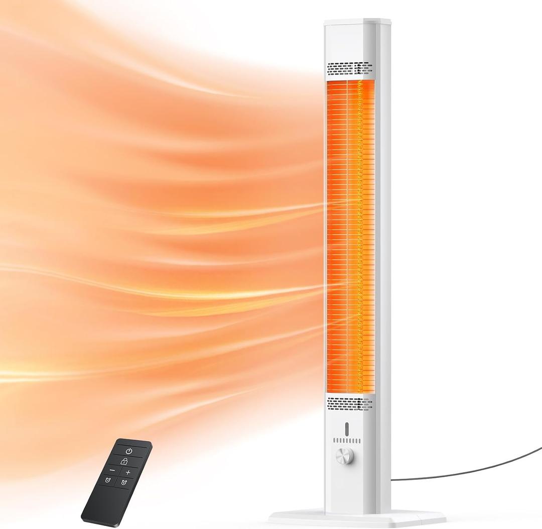 Outdoor Patio Heater with 9 Heat Levels, Wall Mounted Space Heater for Garage Backyard Room Indoor, 1500W Fast Electric Infrared Heater with Remote Control, 9H Timers, Waterproof, Child Lock, Large