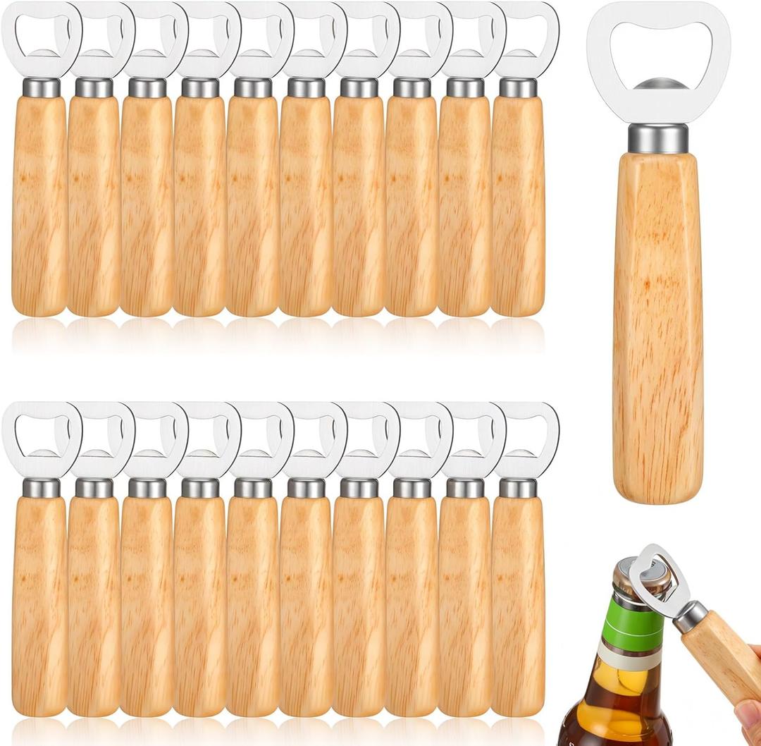 20 Pcs Stainless Steel Bottle Opener Bartender Wood Beer Opener Cider Wine Openers with Wooden Handle Engraved Gift Set for Wedding Party Home Kitchen Bar Restaurant