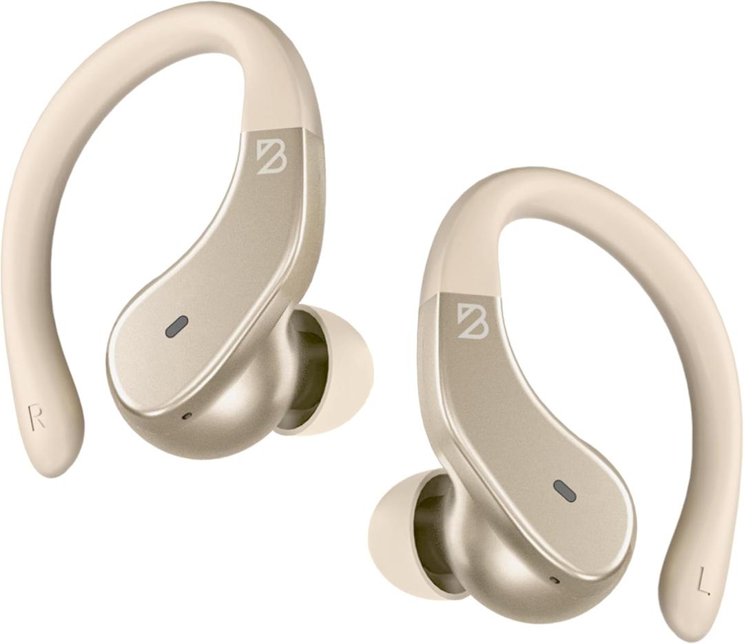 Back Bay Audio - Runner's Wireless Earbuds Bluetooth Headphones for Sports, Hook Over The Ear Buds, Deep Bass, Wrap Around Earphones with Earhooks for Running, Workout Wireless Headphones for The Gym (Champagne)