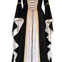 YEAXLUD Womens Renaissance Medieval Costume Dress Lace up Irish Over Long Dresses Cosplay Retro Gown (Small, Black)