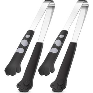 Patelai 2 Pieces Cat Paw Tongs 7 Inch Stainless Steel Tiny Tongs Cute Kitchen Accessories Mini Food Cat Kitchenware Kawaii Kitchen Decoration for Snack Cooking BBQ Grilling Sweets (Black)