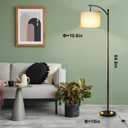 LALISU Modern Floor Lamp, 3-Ways Dimmable Standing Lamp with Linen Shade, Adjustable Height, Foot-Step Switch, Reading Lamp for Living Room, Bedroom, Office, 9W Bulb Included (Black)