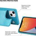 iCoverCase Compatible with iPhone 13 Wallet Phone Case with Card Holder for Women, RFID Blocking Embossed PU Leather Wrist Strap Case 6.1 Inch (Macaron Blue)