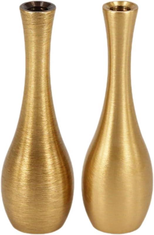 Cabilock Mini Copper Vase Set of 2 Vintage Metal Flower Vases for Desktop Decoration Home Office Table Centerpiece Ornament (Golden)