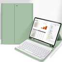 aoub Case for iPad 9th/8th/7th Generation 10.2 inch, Stand Folio Detachable Wireless Bluetooth Keyboard Cover Soft TPU Back Case with Pencil Holder for iPad 10.2 2021/2020/2019, Light Green