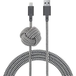 Native Union Night Cable - 10ft Ultra-Strong Reinforced [MFi Certified] Durable Lightning to USB-A Charging Cable with Weighted Knot Compatible with for iPhone 14, iPhone 13 and Earlier (Zebra)