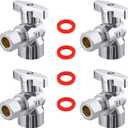4 Pack Premium Brass Chrome plated 1/2" FIP Female Thread x 3/8 Inch OD Compression Quarter Turn Water Angle Stop Valve Shut Off