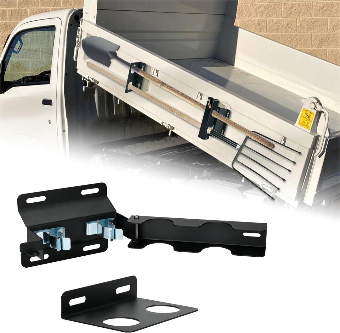 TOPOWN 2-Hole Heavy Duty Shovel Holder for Truck Bed with Double Fixation, Adjustable Landscape Tool Rack Truck Bed Mount for Shovels, Tool Holder for Rakes, Garden Tools, Farm Tools (Bed & Box Mount)