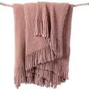 lifein Pink Throw Blanket for Couch, Soft Boho Decor Bed Throw,Cozy Chenille Knitted Small Farmhouse Lightweight Throw (Pink,50 * 60")