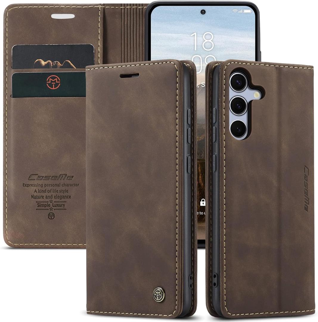 CaseMe for Samsung Galaxy S25+/ Plus Wallet Case,Soft PU Leather Flip Case Magnetic Stand Flip Protective Leather Cover with ID & Credit Card Slots Holder Case (Coffee, S25+)