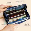 Fashion RFID Leather Wallet - Women's Hand-Held Bag, Credit Card Clip, Long Zipper Wallet With Multi Card Slots (Blue)
