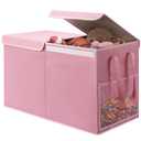 Large Toy Storage Box with Mesh Pockets, Collapsible Toy Organizer with Lids for Kids, Boys, Girls, Ideal Chest for Nursery/Playroom/Bedroom/Living Room, 25.5"x13"x16.5"(Pink)