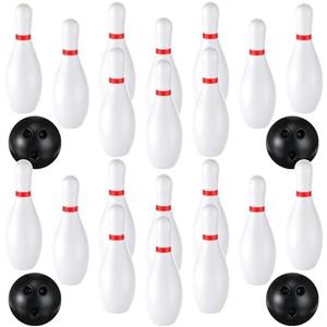 RoundFunny 2 Pack 7.1 Inch Bowling Set, Indoor Outdoor Portable Lawn Game Include 20 Bowling Pins and 4 Plastic Ball for Boys Girls Educational Birthday Gift Party School Toy