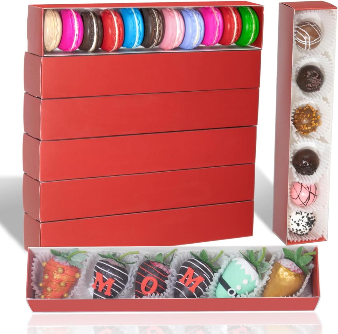 50Pack 12x2x2 Inch Chocolate Covered Strawberry Boxes for 6 Macaron boxes Chocolate Truffle Boxes Cookie boxes Bakery Boxes with Clear Window Washi Tape Boxes