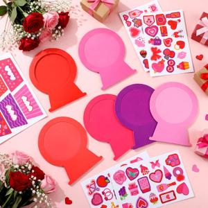 Cholemy 36 Set Valentines Picture Frame Craft Kits DIY Magnet Heart Photo Frames Fun Pink Heart Bow Crafts Red Globe for Valentines Holiday Party Activity Gift