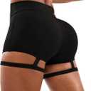 OYOANGLE Women's High Waisted Garter Shorts Skinny Cut Out Booty Butt Lifting Gym Yoga Shorts, Size:Small